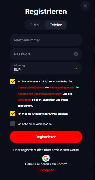 Zarejestruj się w Yep Casino.